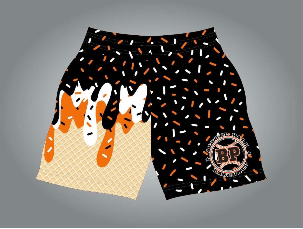 Black BP baseball logo drip athletic shorts