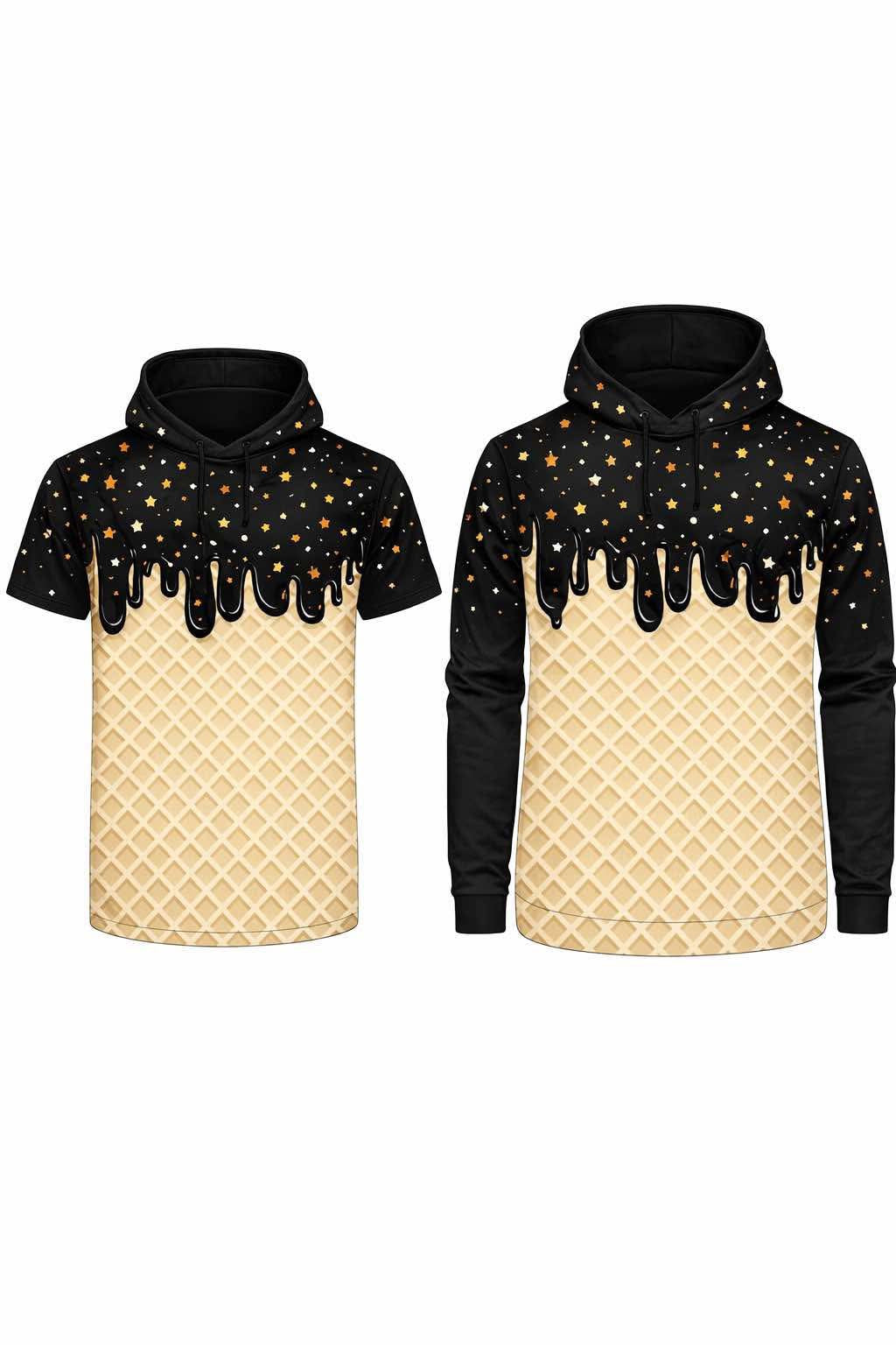 Black and orange stars LS hooded shirt