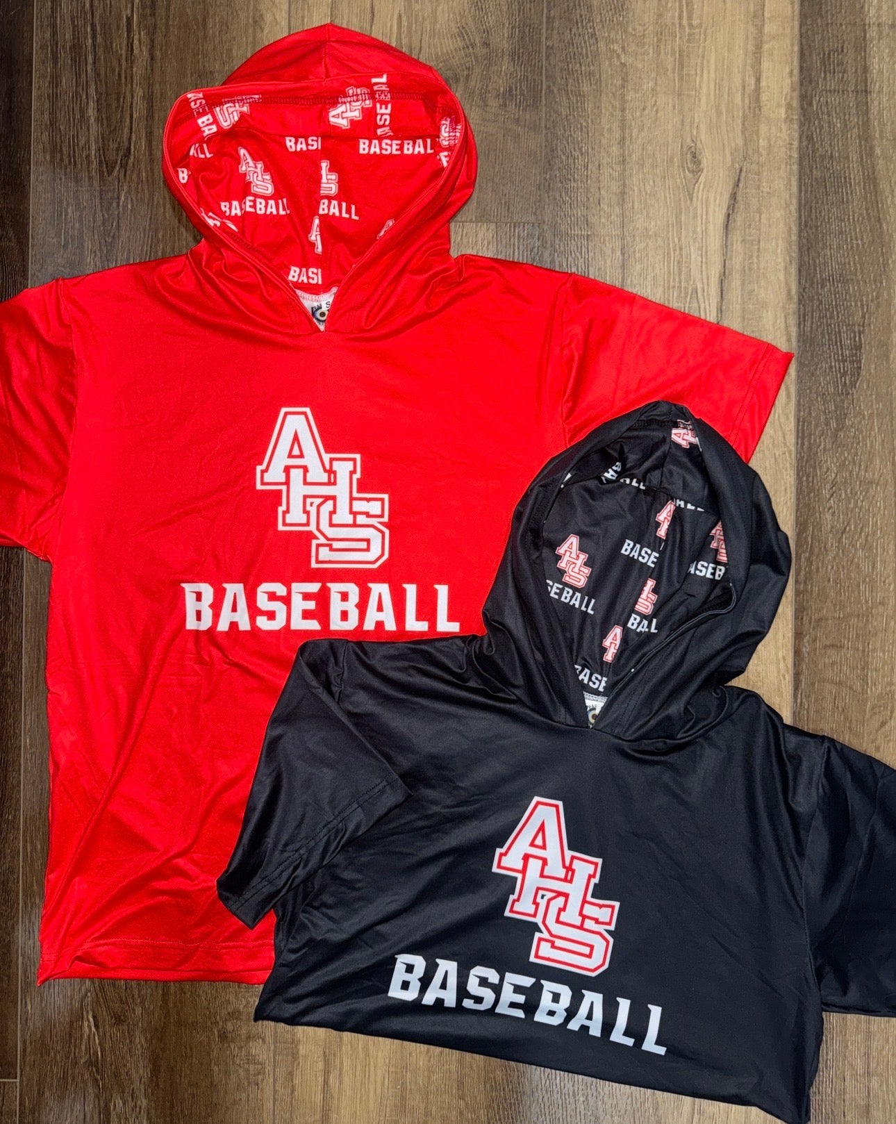 BLACK AHS baseball short sleeve hooded shirt