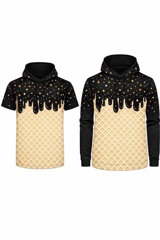 Black and orange stars LS hooded shirt
