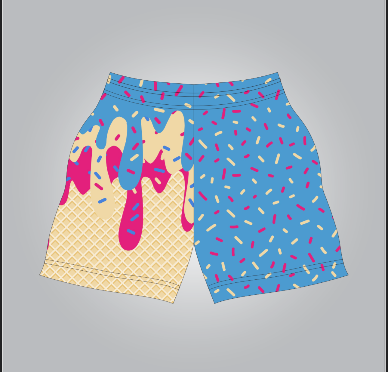 blue-tan-pink drip shorts