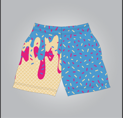 blue-tan-pink drip shorts