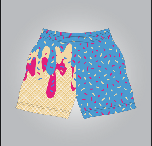 blue-tan-pink drip shorts