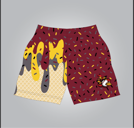 maroon drip shorts