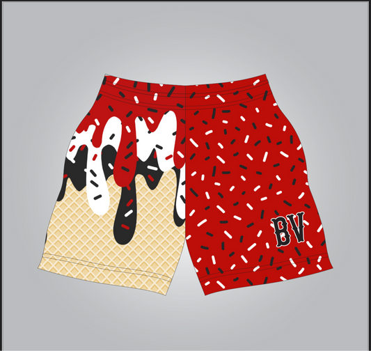 BV red drip shorts