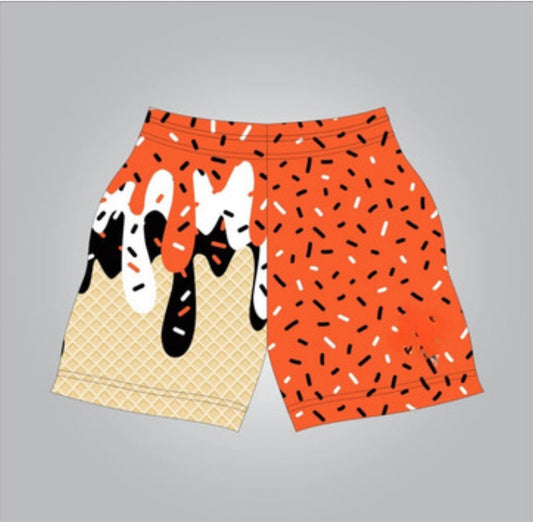 Orange-white-black drip shorts