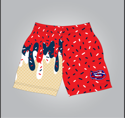 Red tiger eye drip shorts