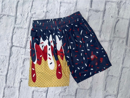Navy-White-Red drip shorts