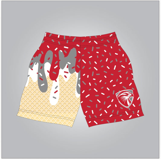 Red Redhawk drip shorts