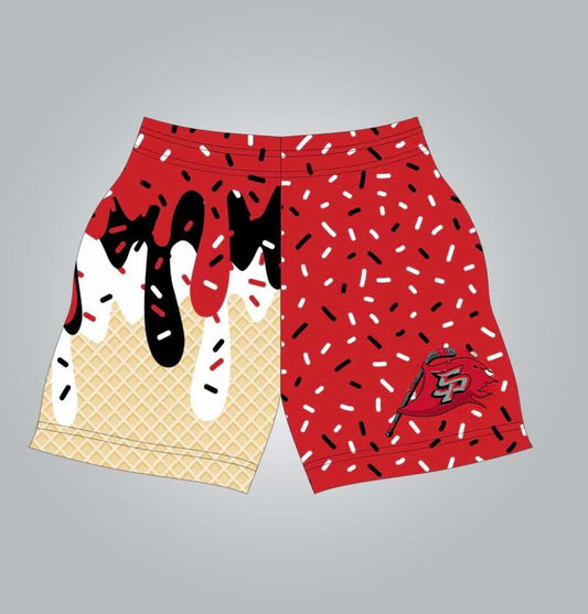 SP red drip shorts