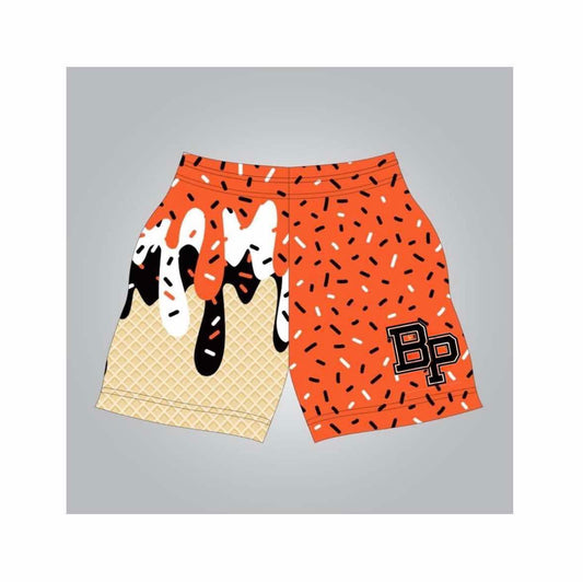 Orange BP drip athletic shorts