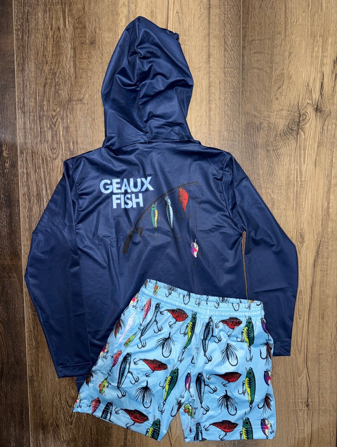 GEAUX FISH navy LS hooded shirt