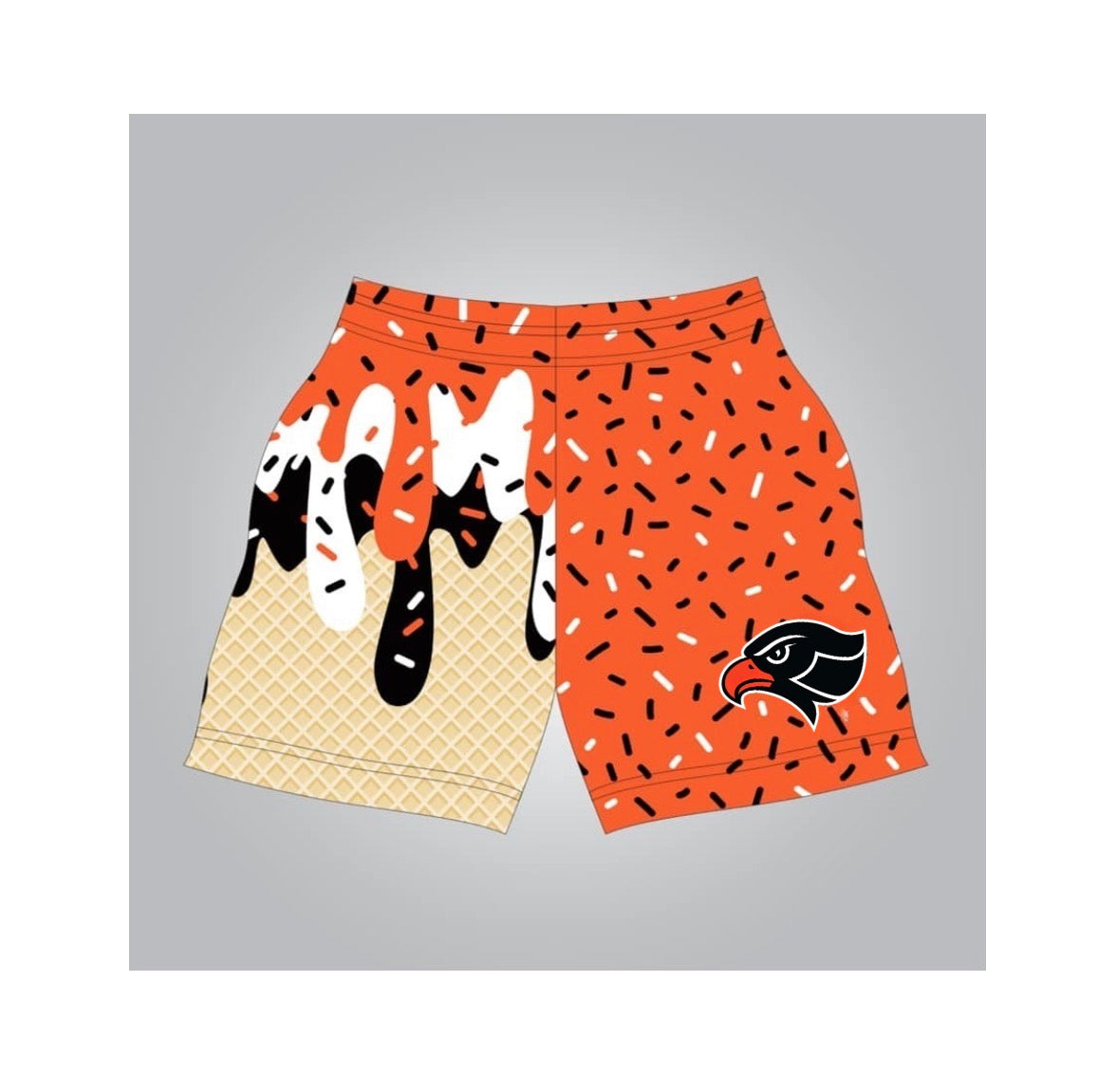 Orange eagle drip athletic shorts
