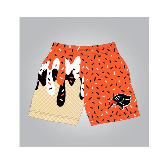 Orange eagle drip athletic shorts
