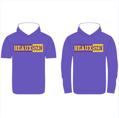 Heaux SZN purple LS hooded shirt- adult