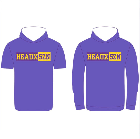 Heaux SZN purple LS hooded shirt- adult