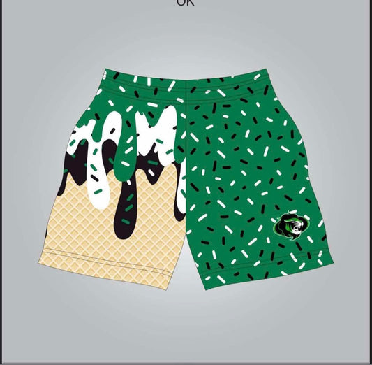 SF lion face green drip shorts