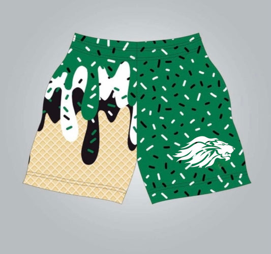 SF white lion, green shorts