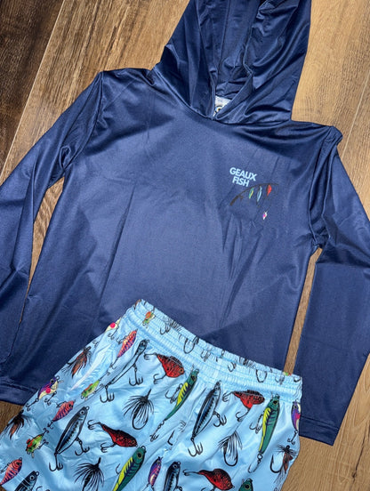 GEAUX FISH navy LS hooded shirt