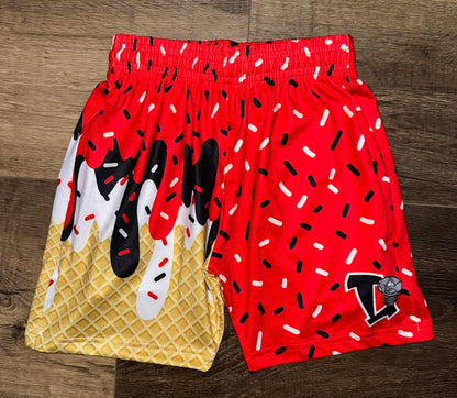 Lugnuts red athletic ice cream drip shorts