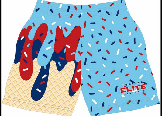 Coastal Elite blue ice cream drip athletic shorts