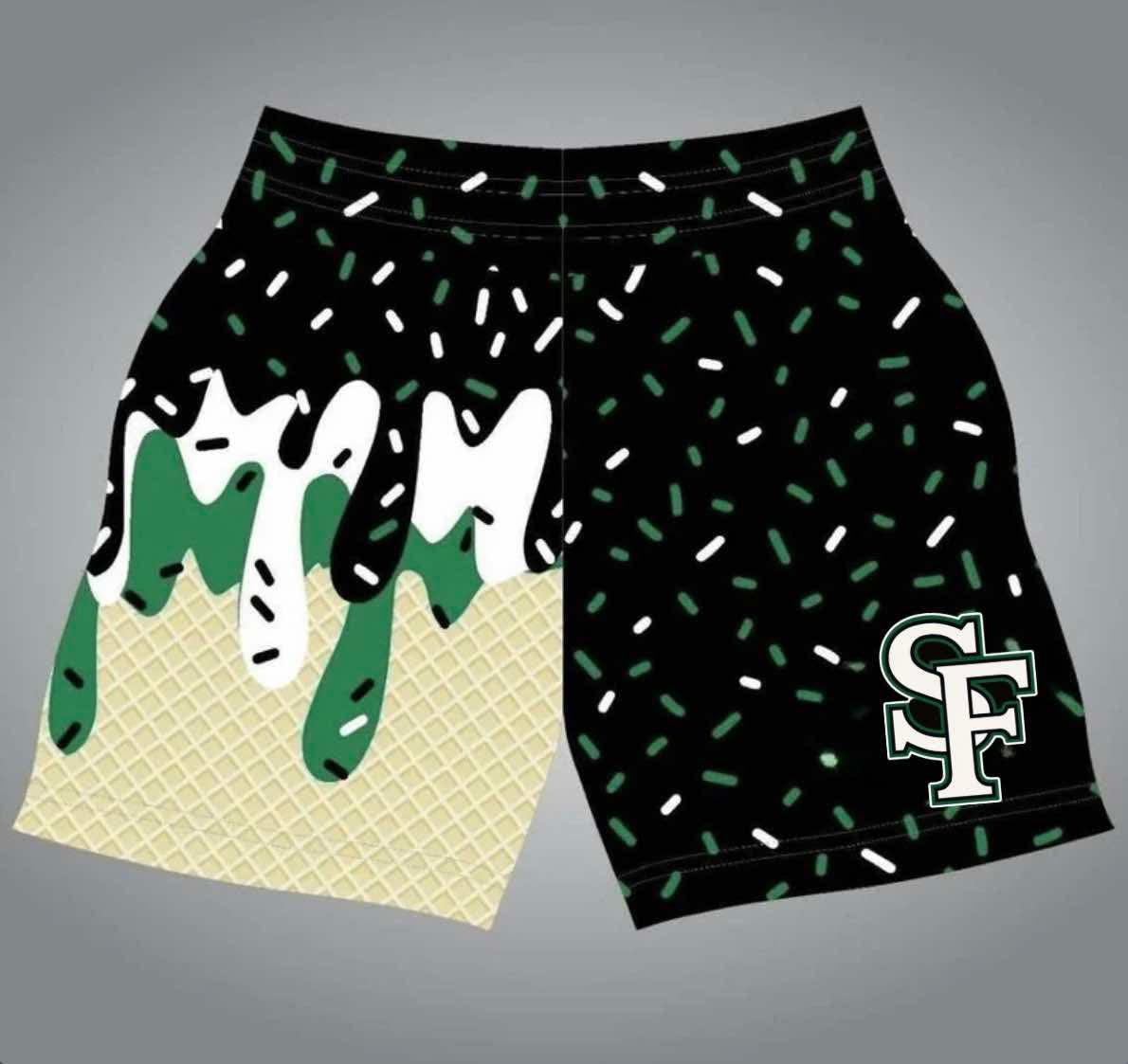 SF black drip athletic shorts