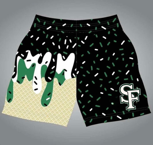 SF black drip athletic shorts