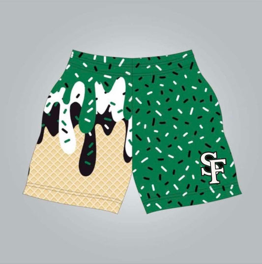 SF green drip athletic shorts