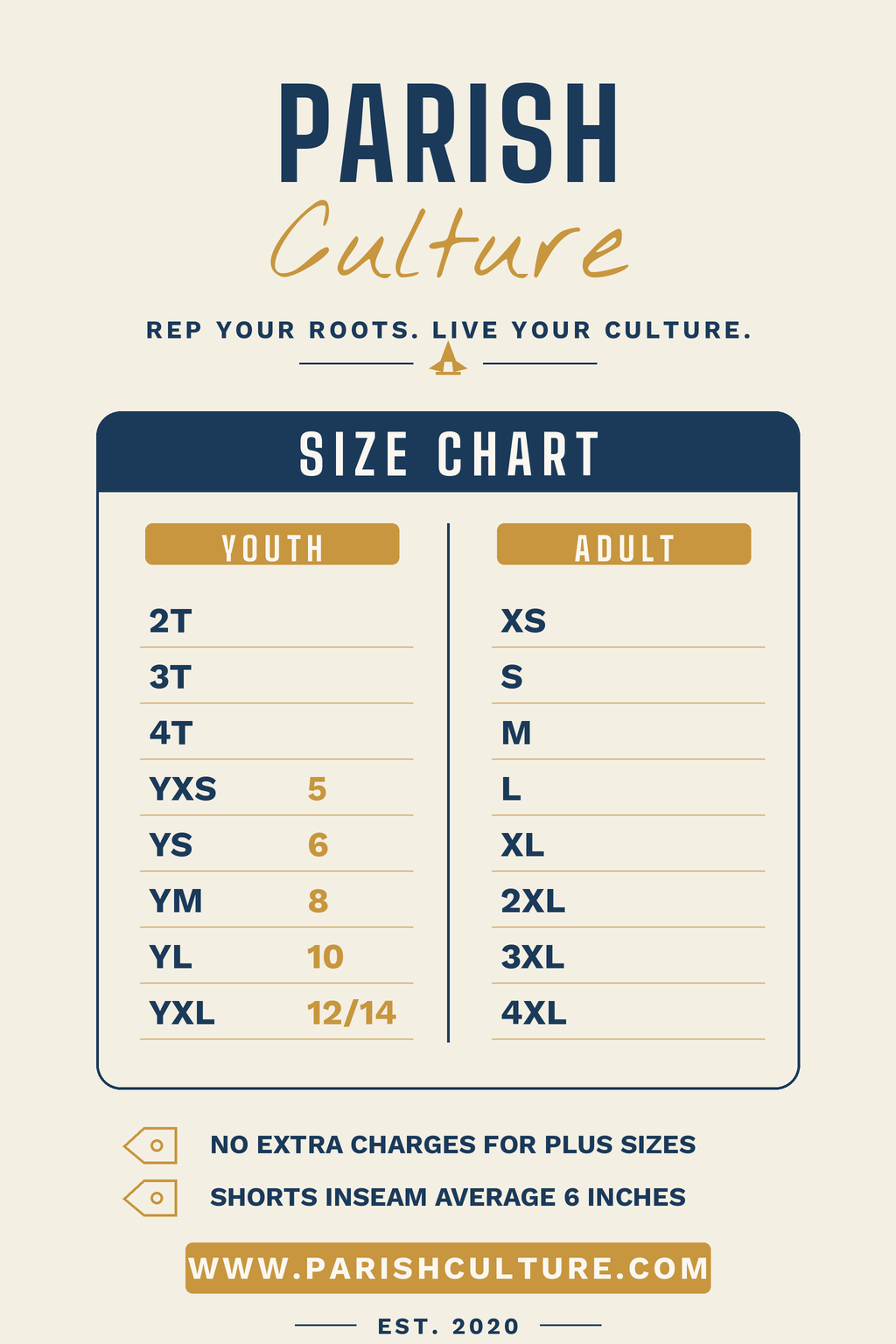 Parish Culture Size Chart